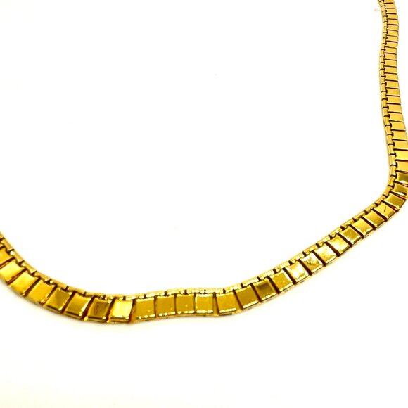 VINTAGE MONET NECKLACE GOLD TONE SQUARES COLLAR CHAIN SEGMENTED 80S SIGNED 1980S - Picture 5 of 13